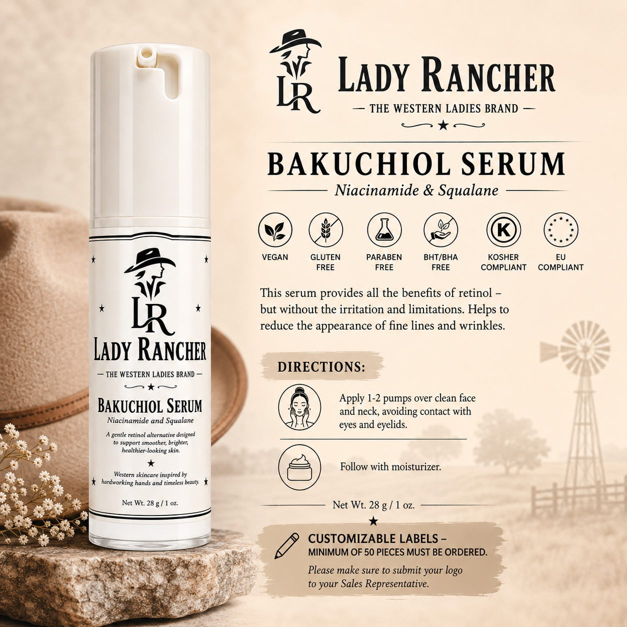 Lady Rancher Bakuchiol Serum | Gentle Retinol Alternative with Niacinamide & Squalane