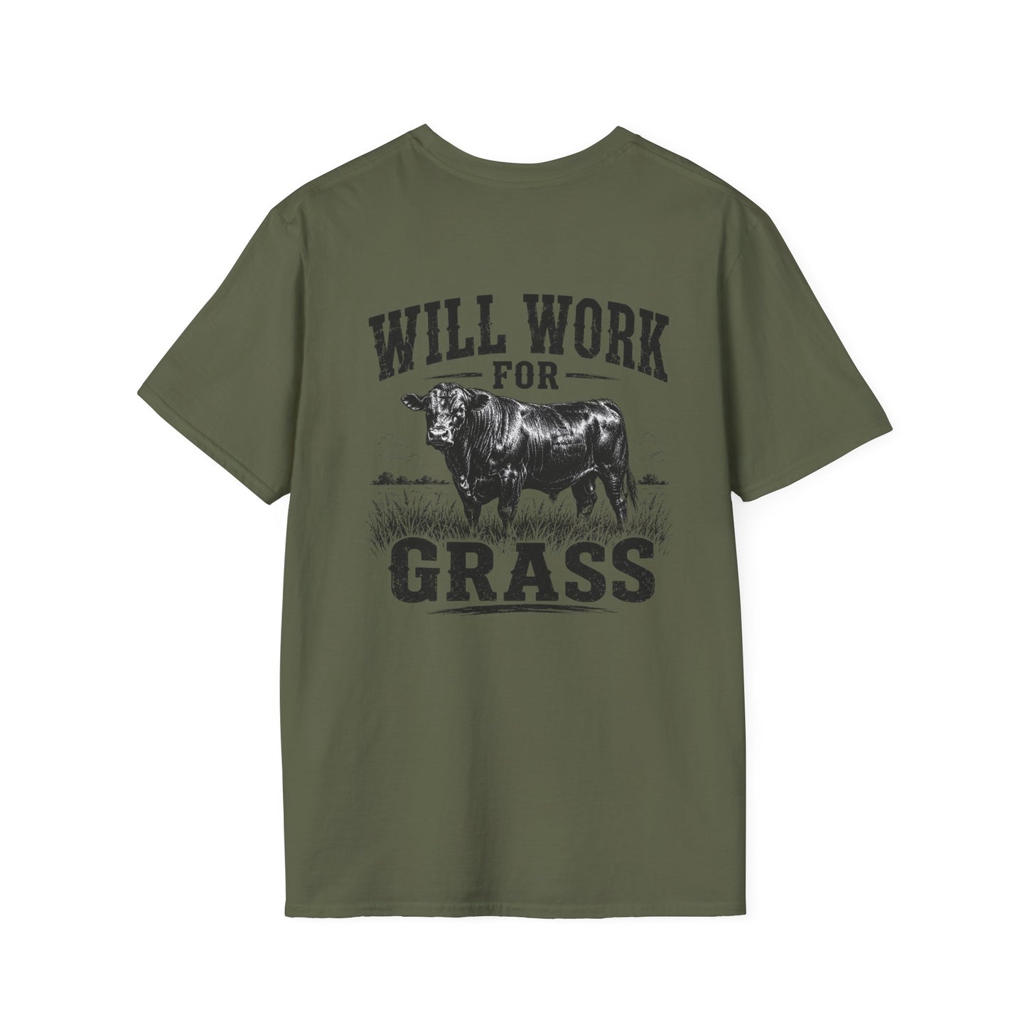 Will Work For Grass T‑Shirt — Funny Lawn Care Gardening Tee