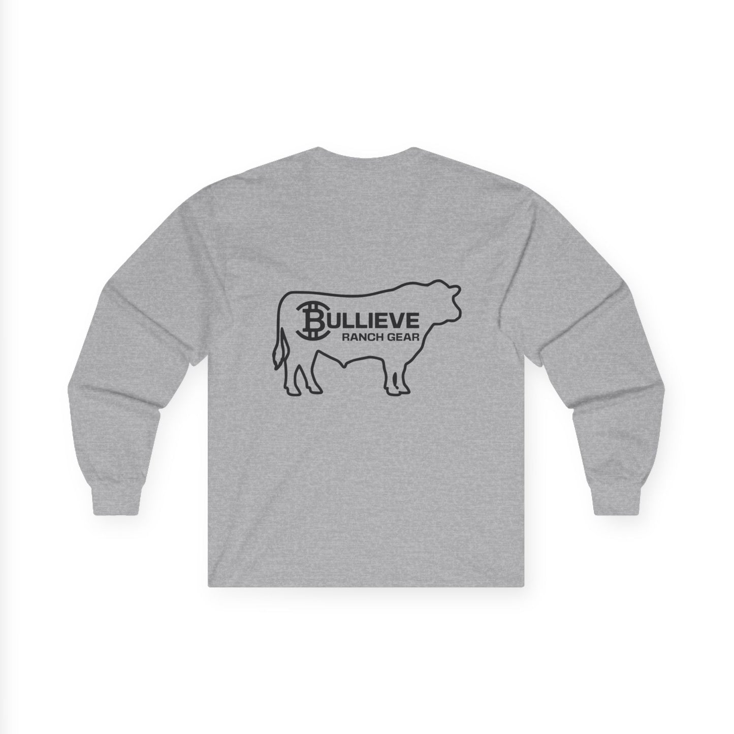 Bullieve Ranch Gear Long Sleeve Tee — Western Cow Silhouette Shirt