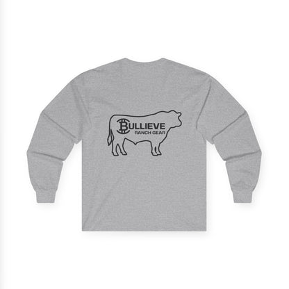Bullieve Ranch Gear Long Sleeve Tee — Western Cow Silhouette Shirt