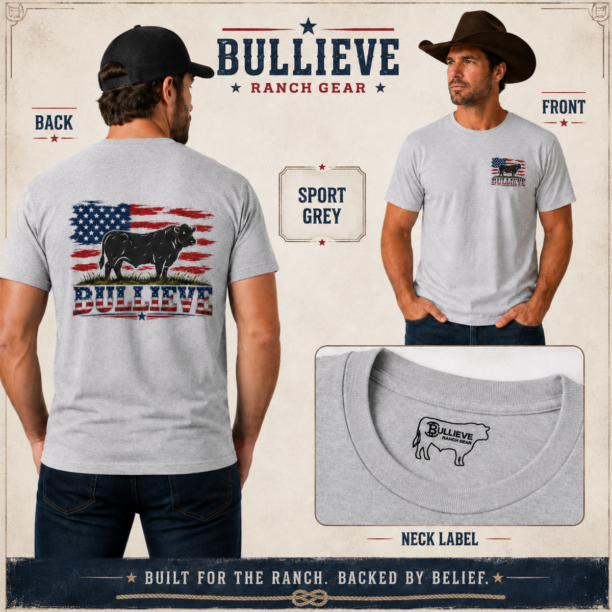 BULLIEVE American Bull Flag Tee – Patriotic Front and Back Graphic Shirt