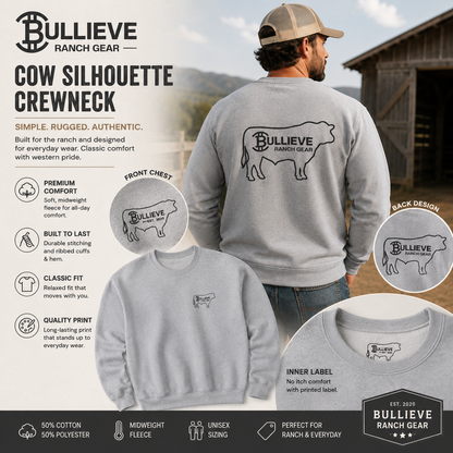Bullieve Ranch Gear Sweatshirt — Cow Silhouette Logo Crewneck