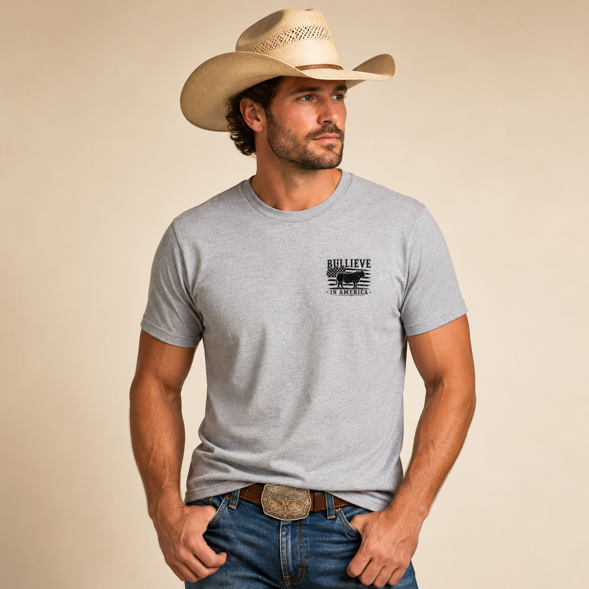 BULLIEVE in America Bullshirt – American Flag and Bull Graphic Tee