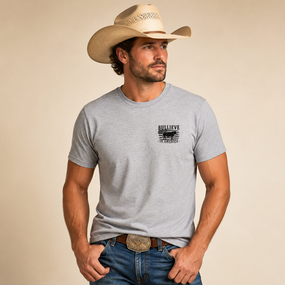 BULLIEVE in America Bullshirt – American Flag and Bull Graphic Tee