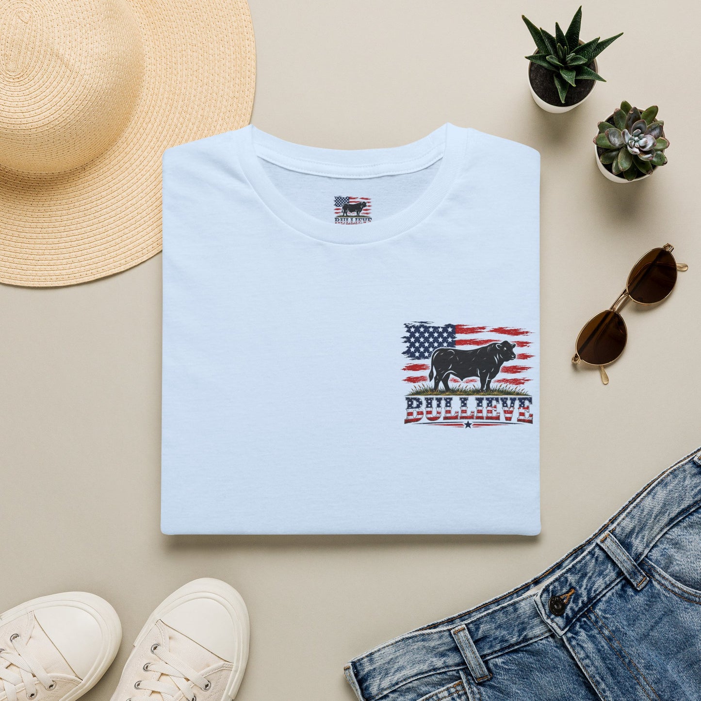 T-Shirt — Bullseye Bison American Flag Graphic