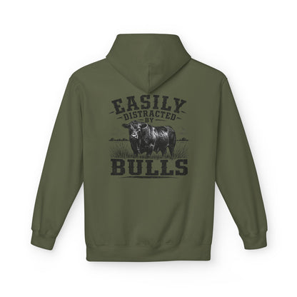 Hoodie - 'Easily Distracted by Bulls' Ranch Animal Lover Pullover