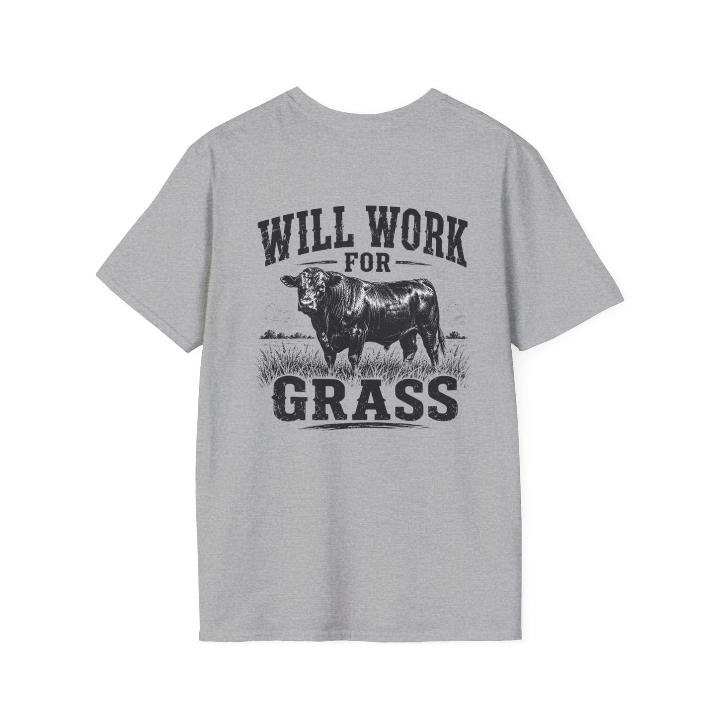 Will Work For Grass T‑Shirt — Funny Lawn Care Gardening Tee