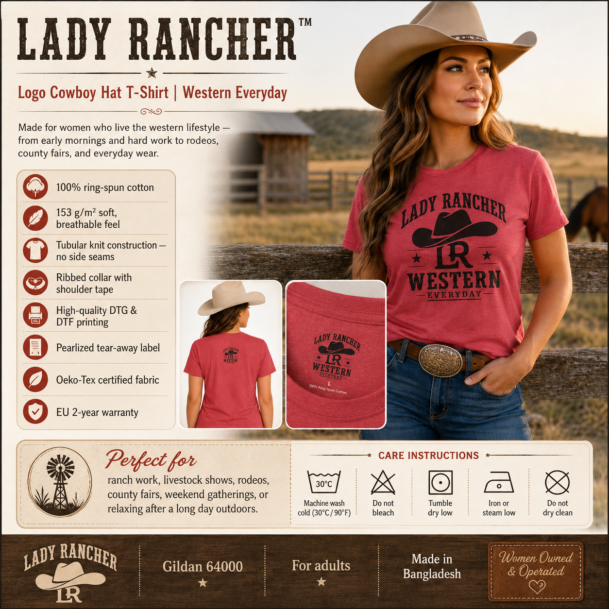 Lady Rancher logo cowboy hat T-Shirt | Western Everyday