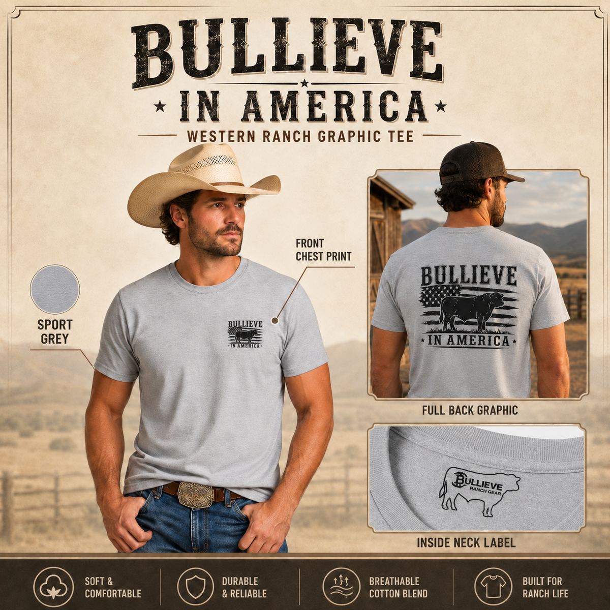 BULLIEVE in America Bullshirt – American Flag and Bull Graphic Tee