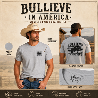 BULLIEVE in America Bullshirt – American Flag and Bull Graphic Tee