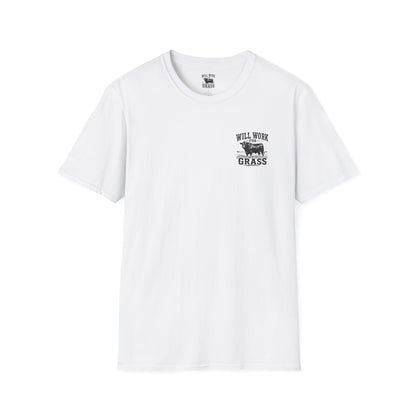 Will Work For Grass T‑Shirt — Funny Lawn Care Gardening Tee