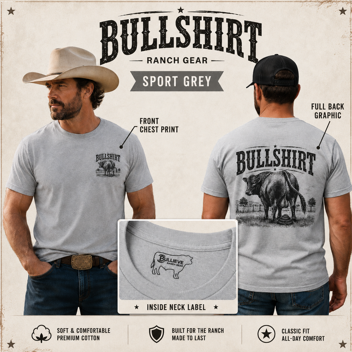 BULLSHIRT Vintage Bull Illustration T-Shirt | Rustic Rodeo Graphic Tee