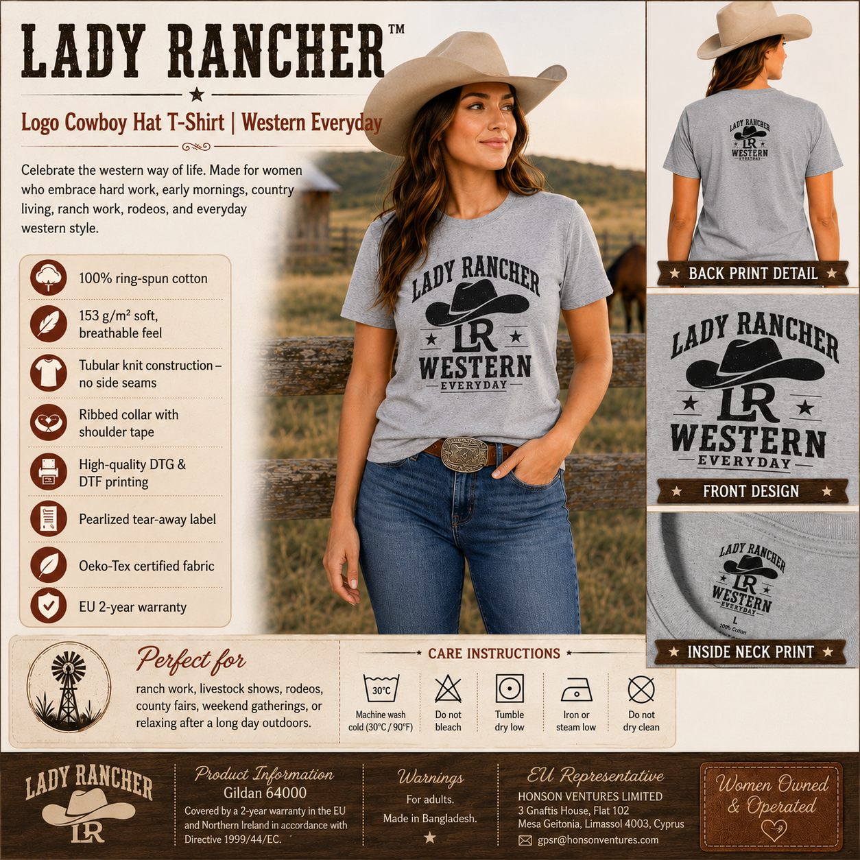 Lady Rancher logo cowboy hat T-Shirt | Western Everyday