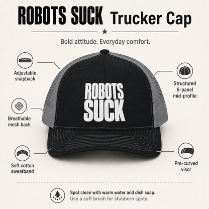 Robots Suck Trucker Cap – Bold Embroidered Snapback Hat