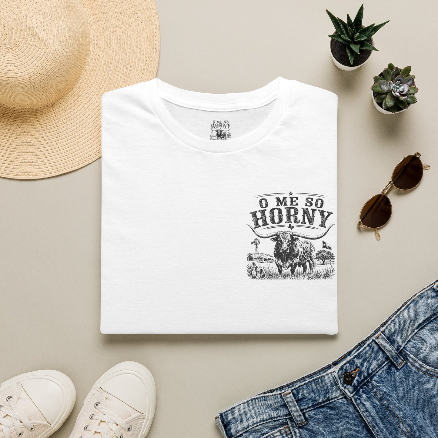 T-Shirt — 'O Me So Horny' Cowboy Bull Graphic Tee