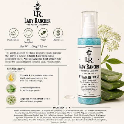 Lady Rancher Vitamin Wash | Facial Cleanser with Vitamin E, Aloe & Angelica Root Extract