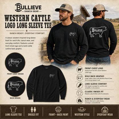 Bullieve Ranch Gear Long Sleeve Tee - Western Cattle Logo Shirt