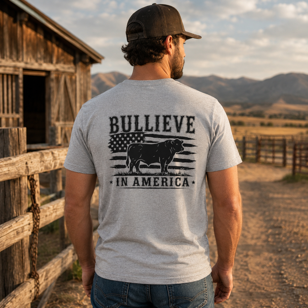 BULLIEVE in America Bullshirt – American Flag and Bull Graphic Tee