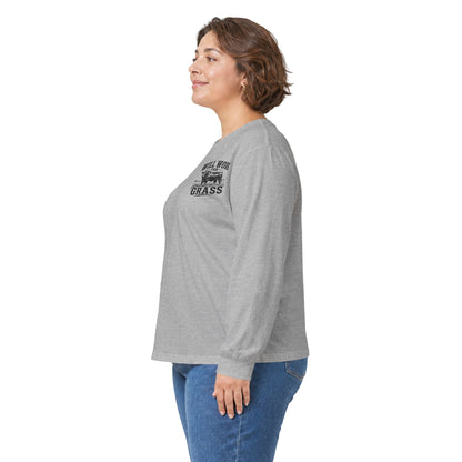 Long Sleeve Tee — "Will Work for Grass" Farm Cow Shirt
