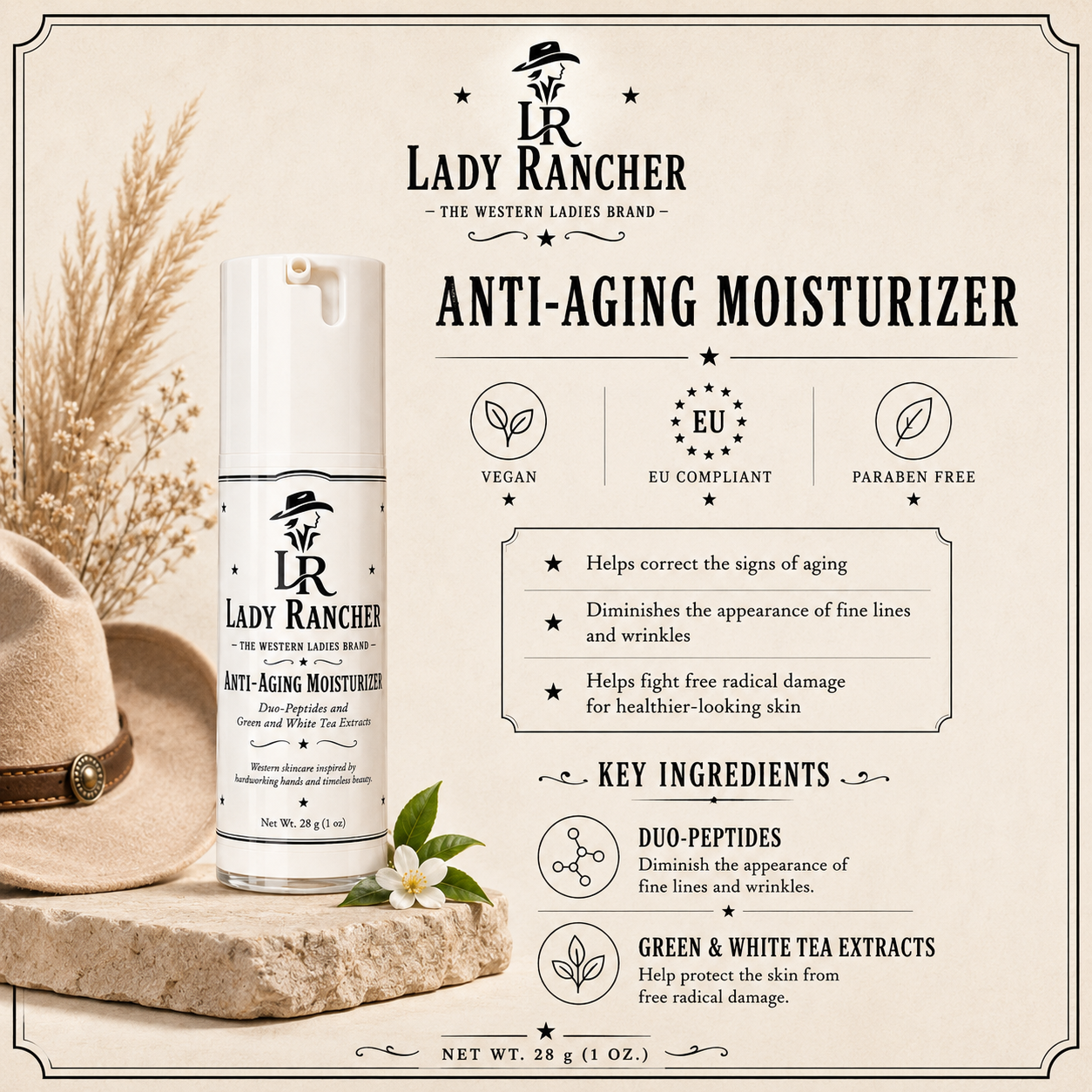 Lady Rancher Anti-Aging Moisturizer | Peptides & Green Tea Facial Moisturizer