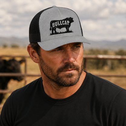 BULLCAP Angus silhouette trucker hat | Bull graphic cap, ranch gear