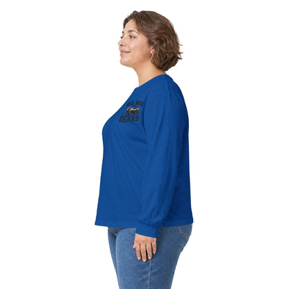 Long Sleeve Tee — "Will Work for Grass" Farm Cow Shirt
