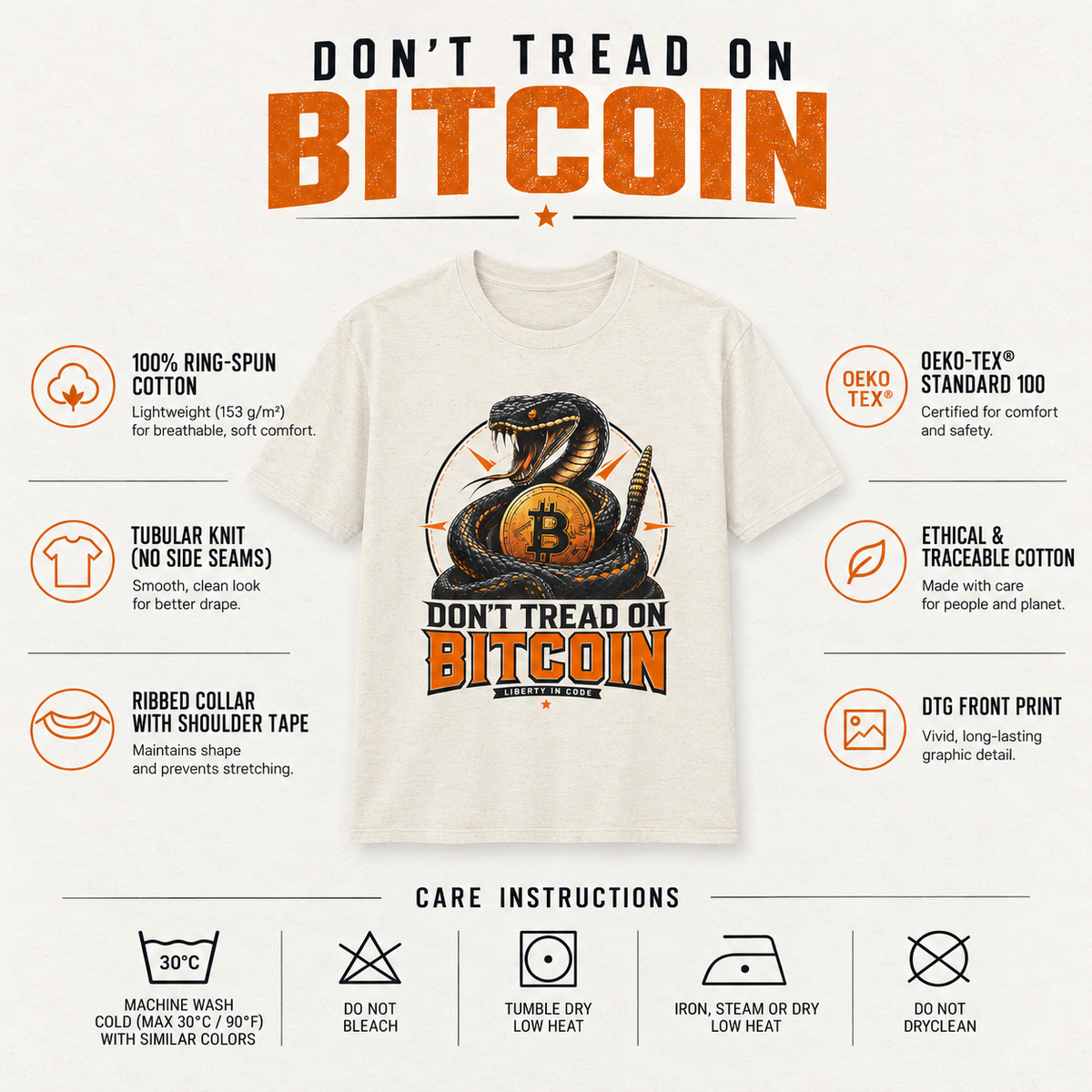 Bitcoin Snake T-Shirt — "Don't Tread On Bitcoin" Crypto Graphic Tee