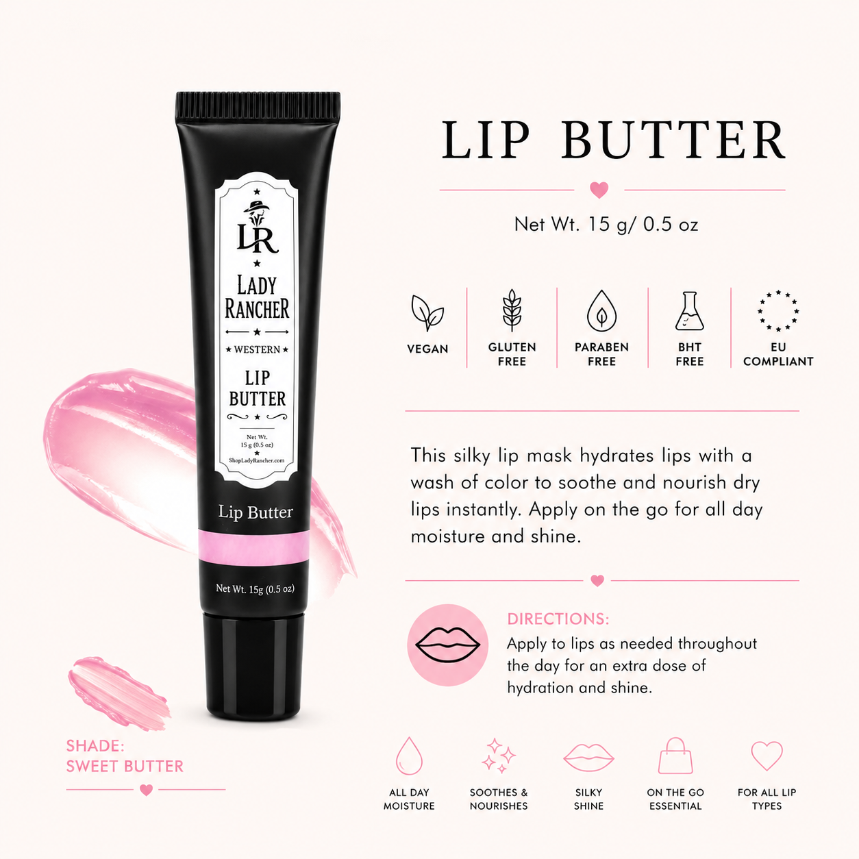 Lady Rancher™ Sweet Butter Lip Butter | Hydrating Vegan Lip Butter with Soft Nude Tint