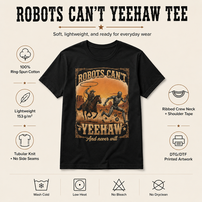Robots Can't Yeehaw T-Shirt | Cowboy Robot Western Graphic Tee