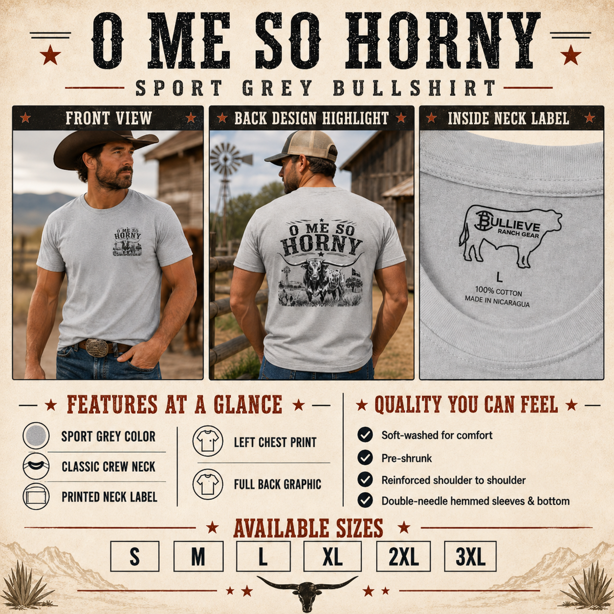 T-Shirt — 'O Me So Horny' Bull Graphic Tee
