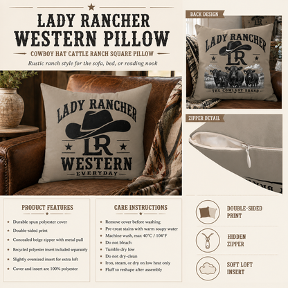 Lady Rancher Western Pillow | Cowboy Hat & Cattle Ranch Décor