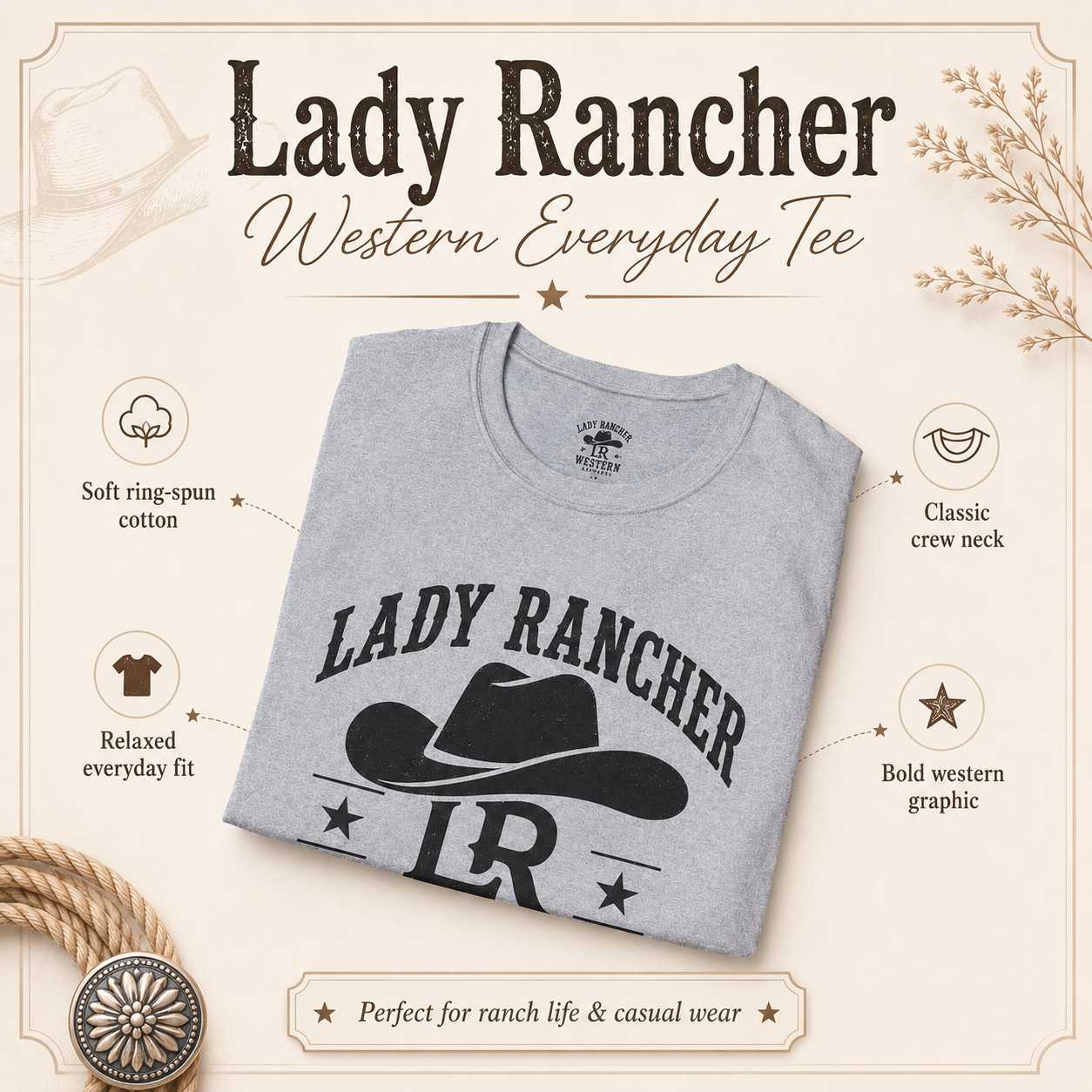 Lady Rancher logo cowboy hat T-Shirt | Western Everyday