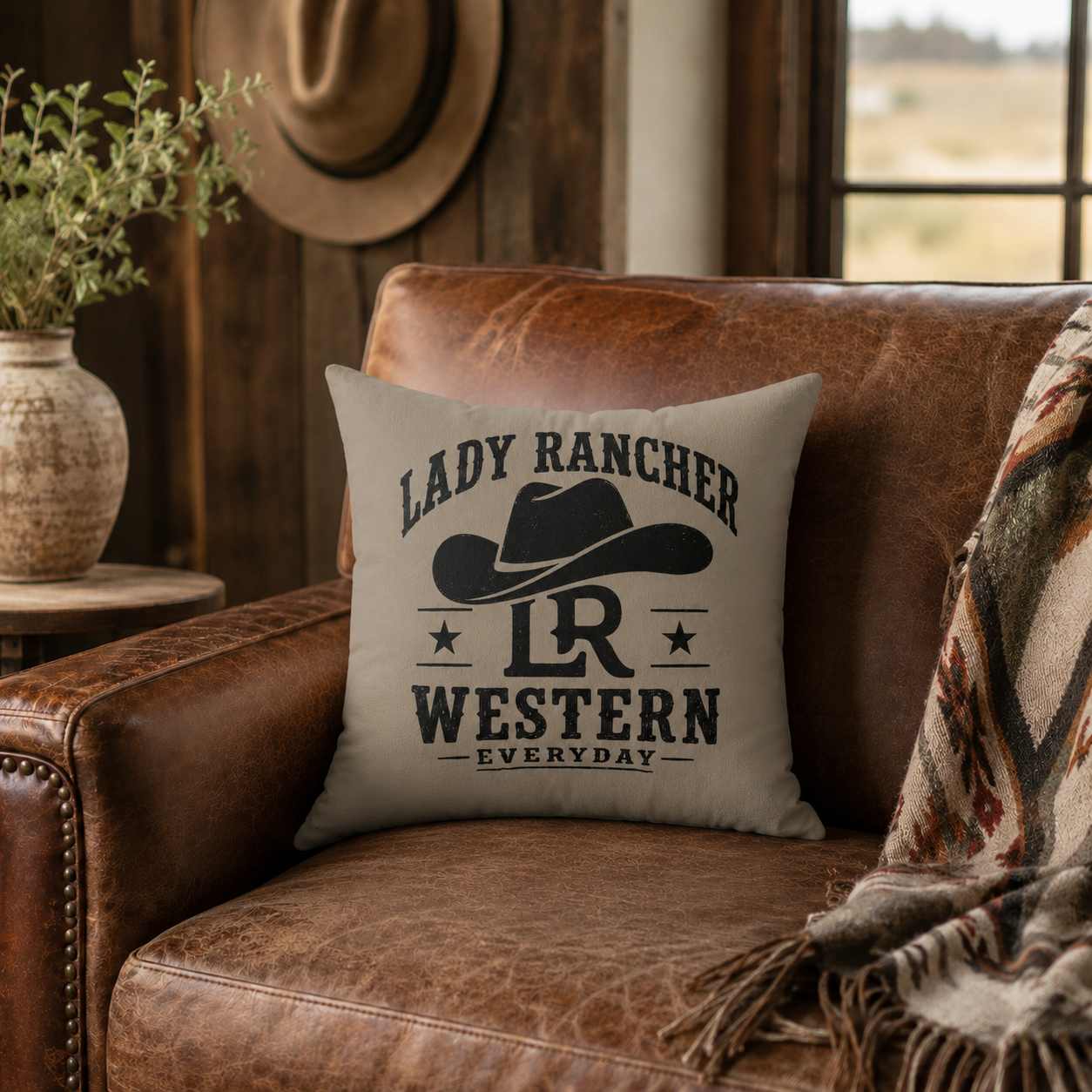 Lady Rancher Western Pillow | Cowboy Hat & Cattle Ranch Décor