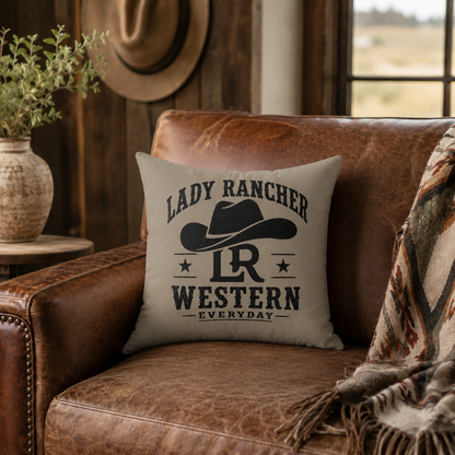 Lady Rancher Western Pillow | Cowboy Hat & Cattle Ranch Décor