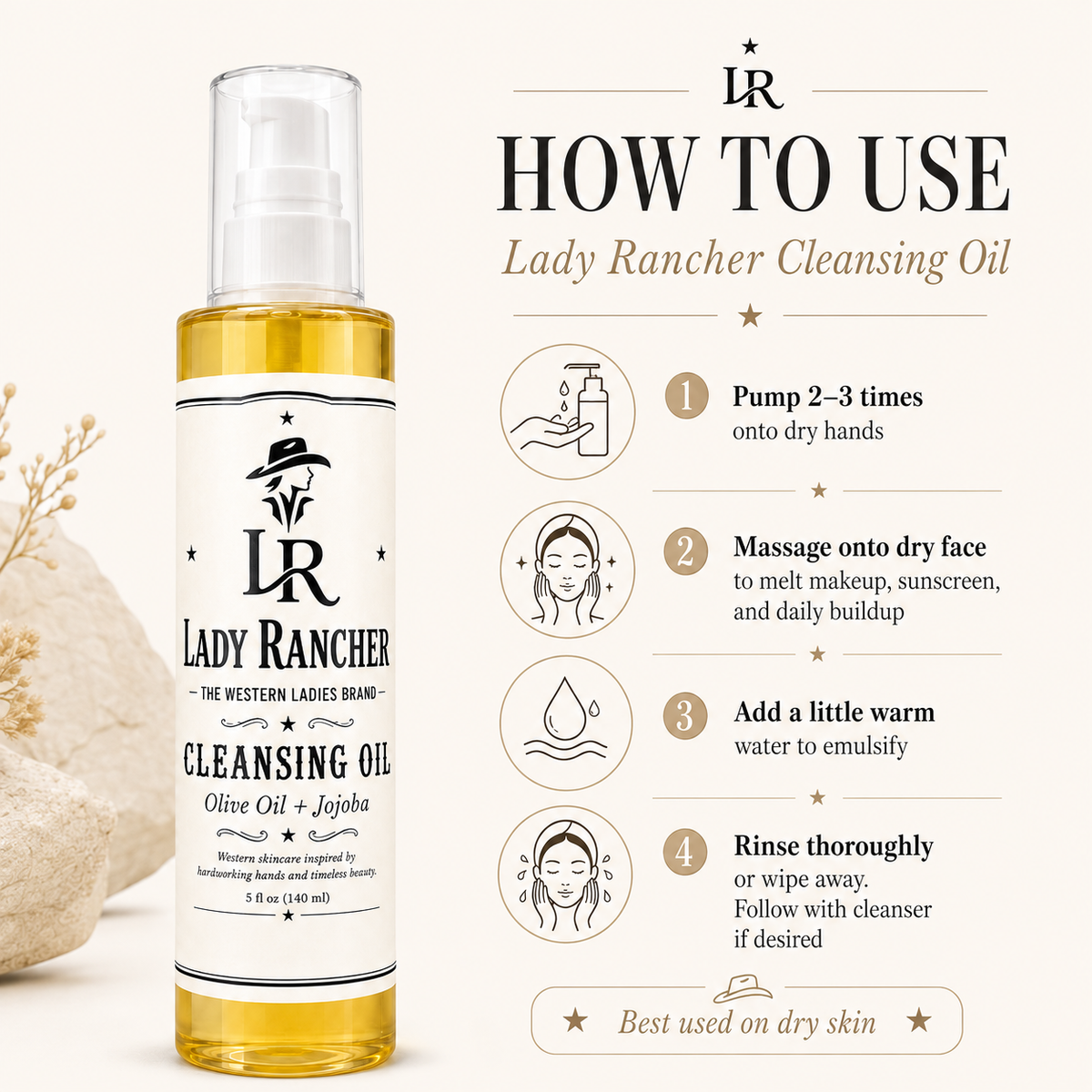 Lady Rancher Cleansing Oil | Olive Oil & Jojoba Makeup Remover Cleanser