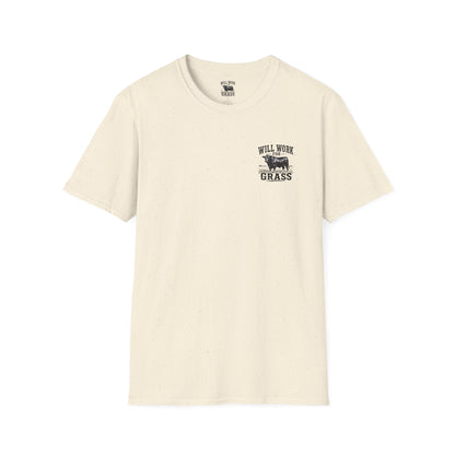 Will Work For Grass T‑Shirt — Funny Lawn Care Gardening Tee