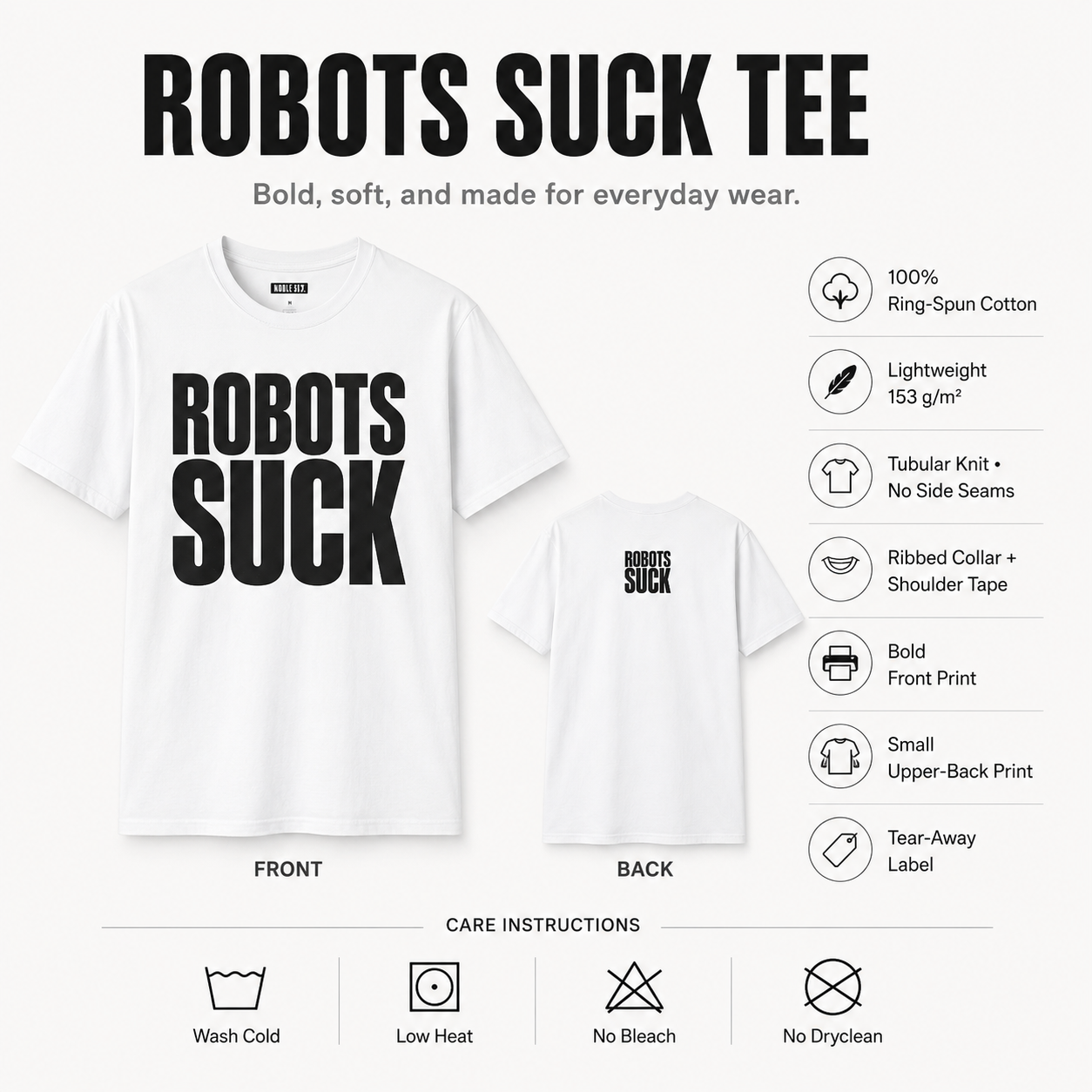 Robots Suck T-Shirt — Bold Anti-Tech Graphic Tee