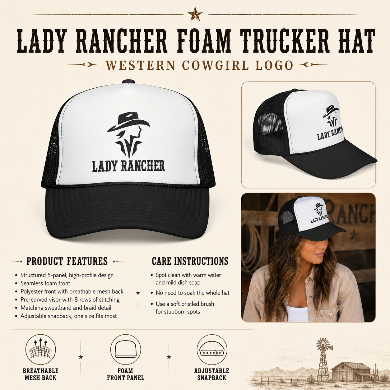 Lady Rancher Foam Trucker Hat | Western Cowgirl Logo