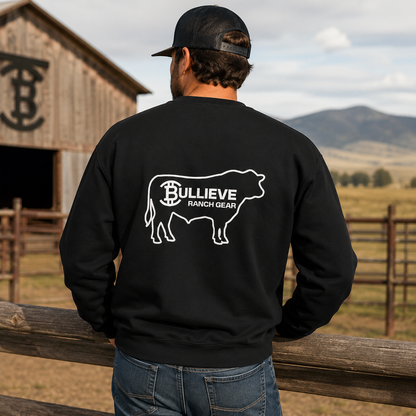 Bullieve Ranch Gear Crewneck Sweatshirt — Western Bull Logo Pullover