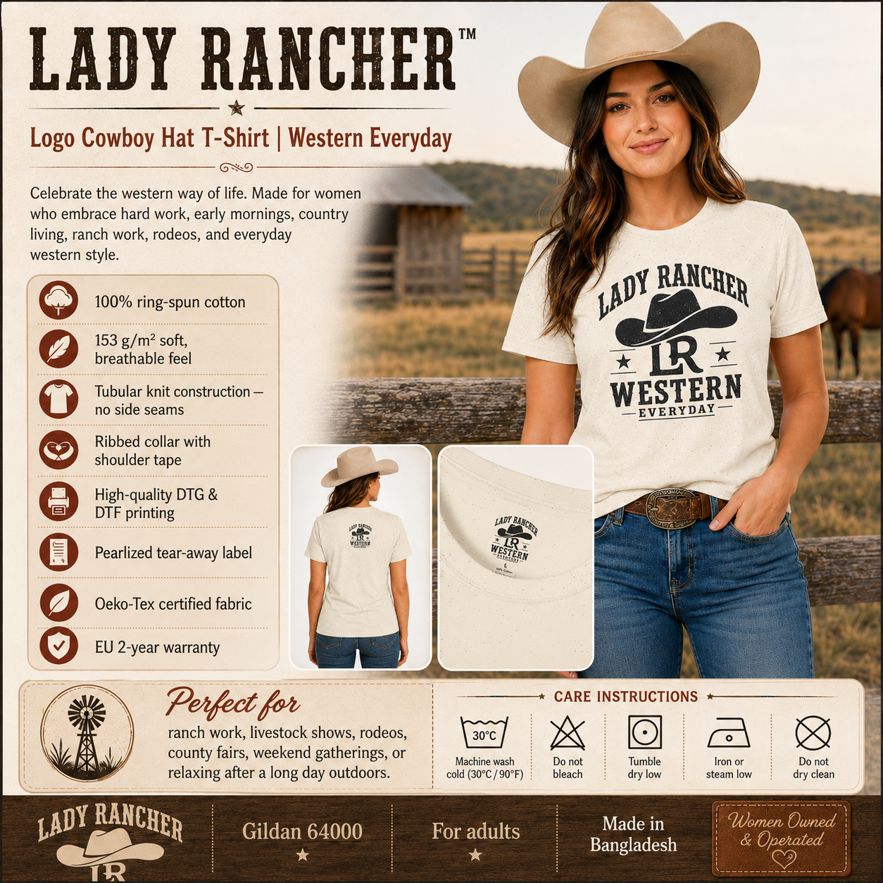 Lady Rancher logo cowboy hat T-Shirt | Western Everyday