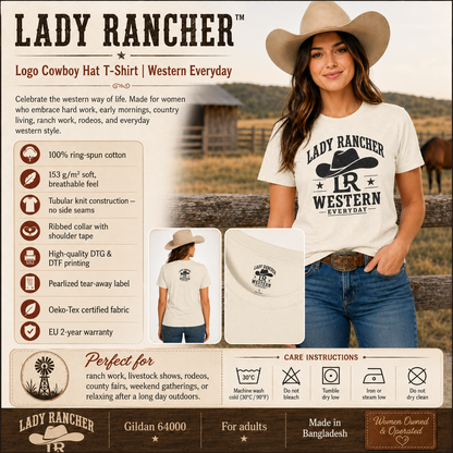 Lady Rancher logo cowboy hat T-Shirt | Western Everyday
