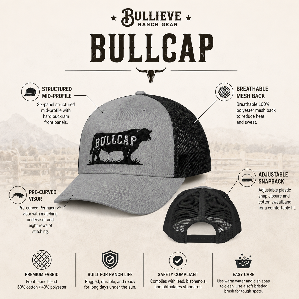 BULLCAP Angus silhouette trucker hat | Bull graphic cap, ranch gear