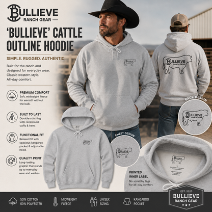 Bullieve Ranch Hoodie — 'Bullieve' Cattle Outline Graphic Hoodie