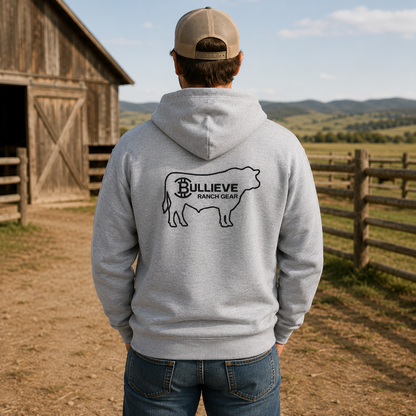 Bullieve Ranch Hoodie — 'Bullieve' Cattle Outline Graphic Hoodie