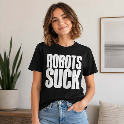 ROBOTS SUCK Graphic T-Shirt for Men & Women – Bold Statement Tee for Tech Skeptics, Lightweight Unisex Casual Shirt