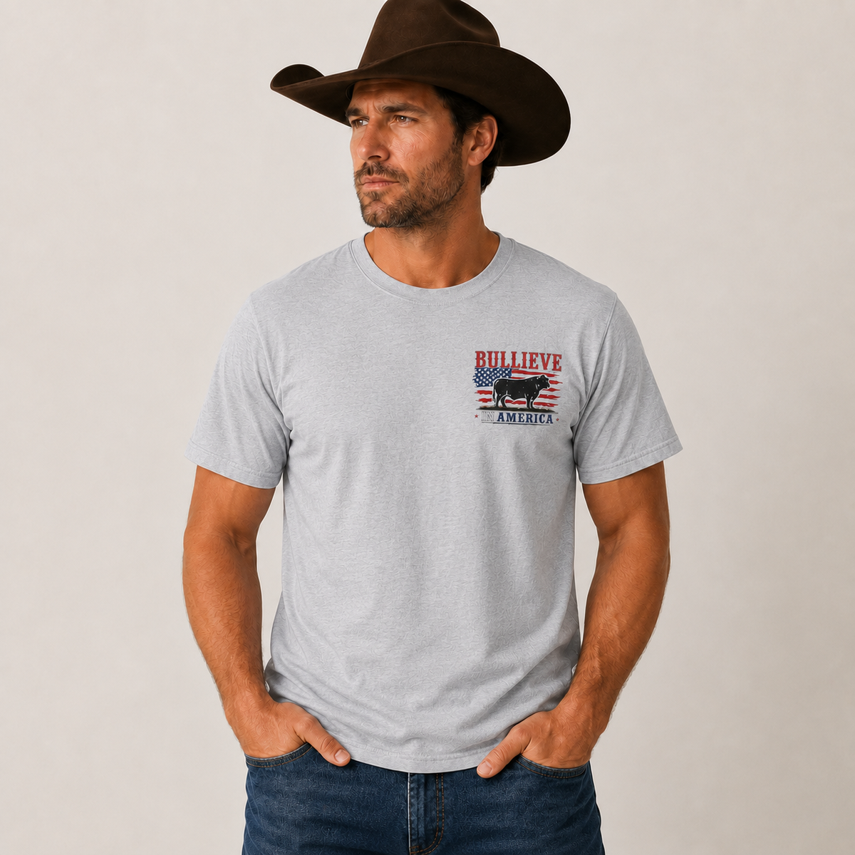 BULLIEVE in America Bullshirt – Patriotic Bull Front and Back Graphic Tee