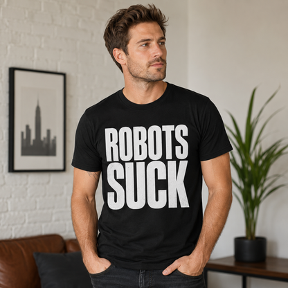 ROBOTS SUCK Graphic T-Shirt for Men & Women – Bold Statement Tee for Tech Skeptics, Lightweight Unisex Casual Shirt