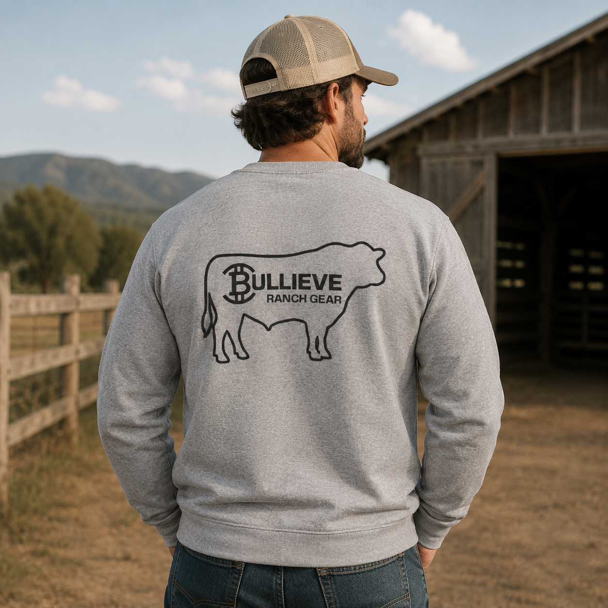 Bullieve Ranch Gear Sweatshirt — Cow Silhouette Logo Crewneck