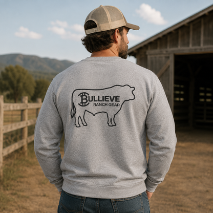 Bullieve Ranch Gear Sweatshirt — Cow Silhouette Logo Crewneck