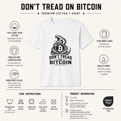 Bitcoin Snake T-Shirt — “Don't Tread on Bitcoin” Crypto Freedom Tee